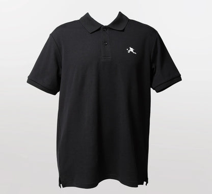 Black polo shirt with a small white PBALL logo on a light gray background Noir