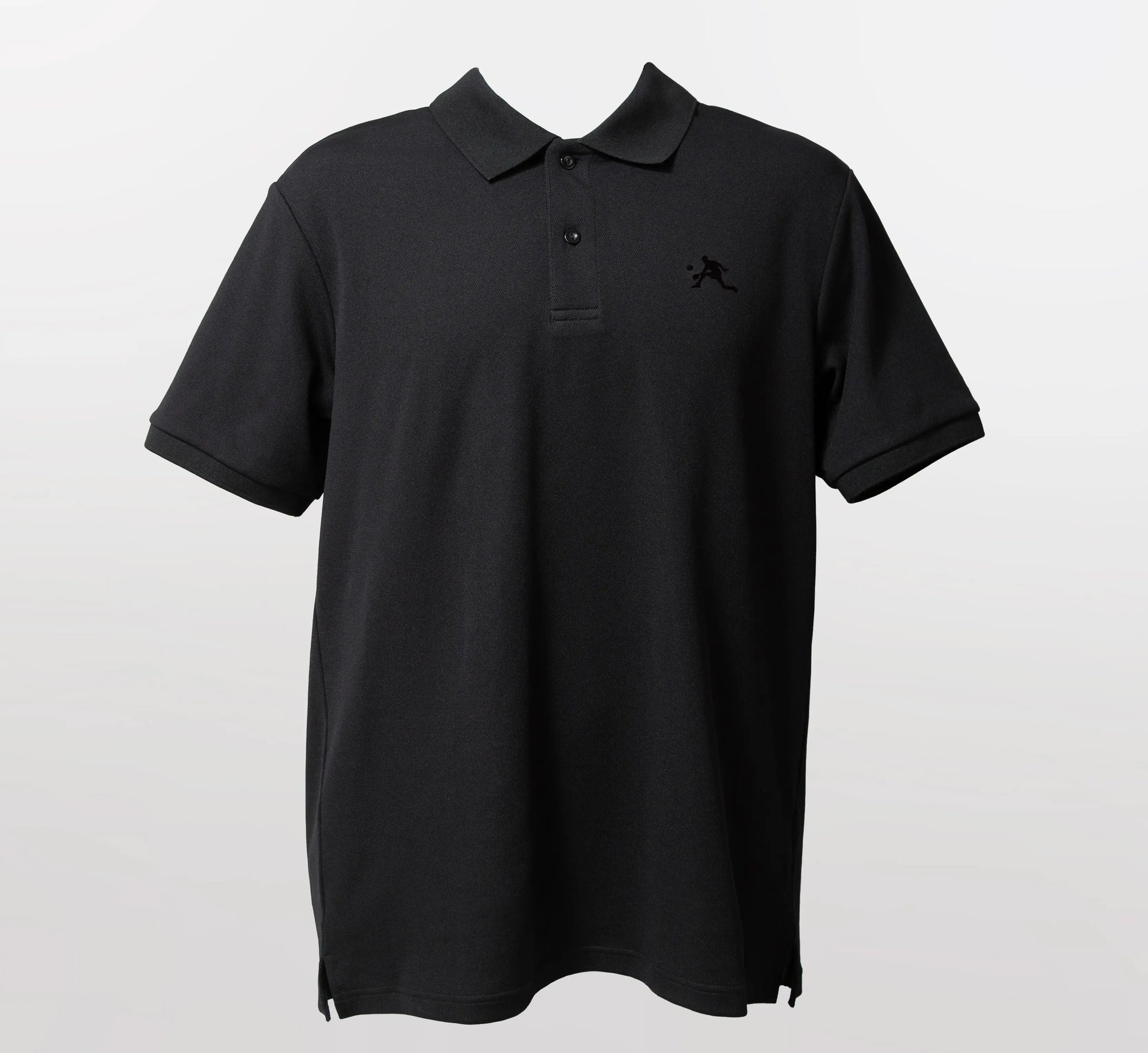 Black polo shirt with a small PBALL logo on a light gray background Noir