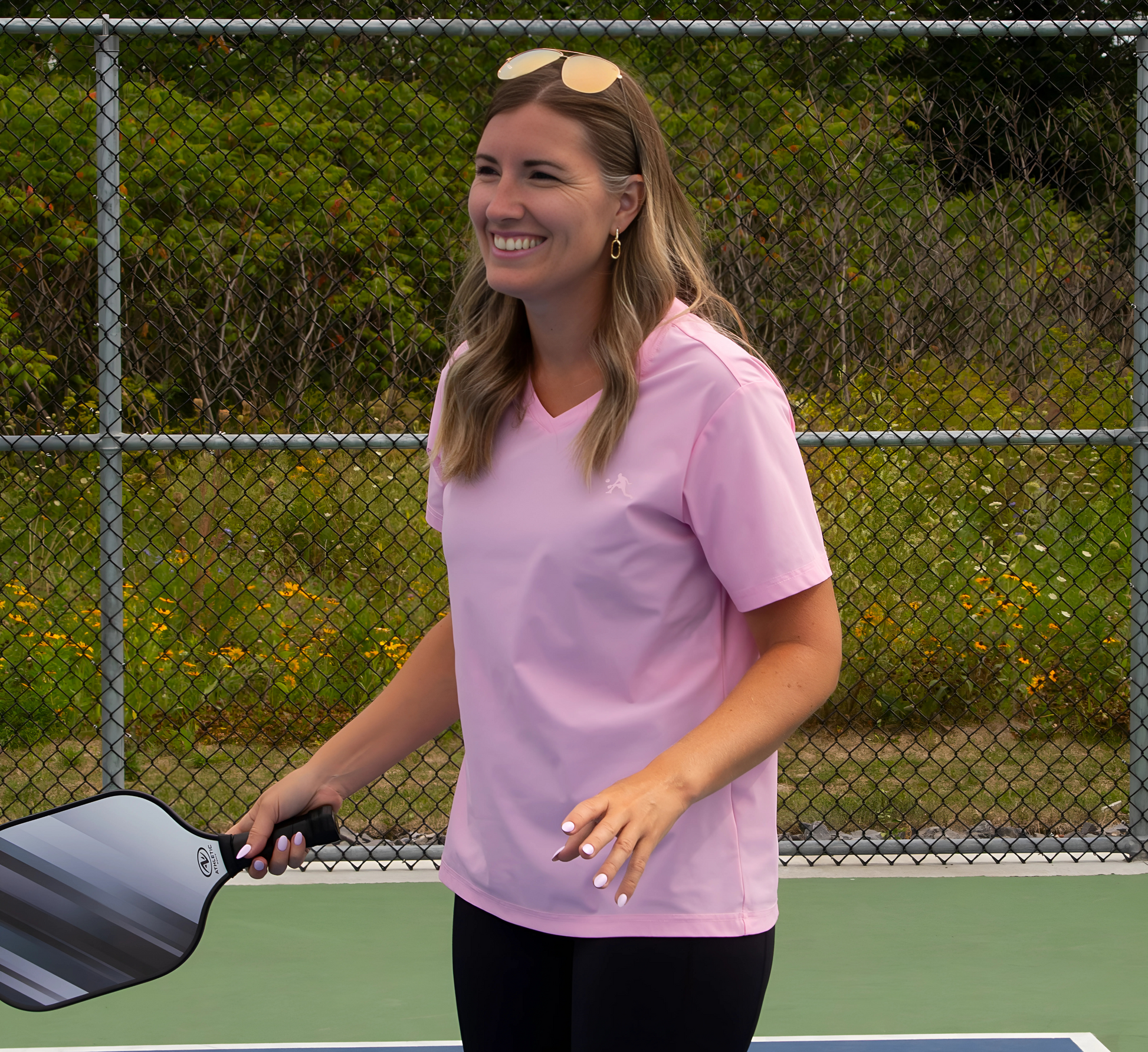Pink quick dry cooling pickleball v-neck women t-shirt Rose