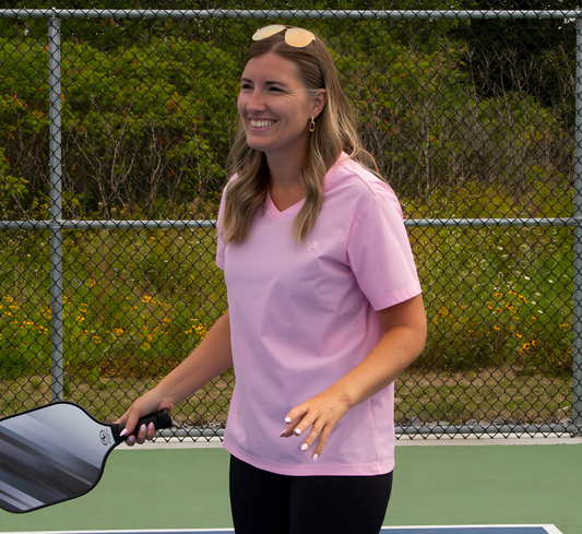 Pink quick dry cooling pickleball v-neck women t-shirt Rose