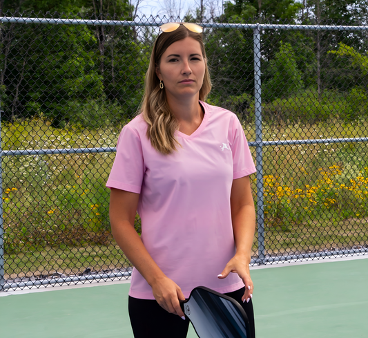 Pink quick dry cooling pickleball v-neck women t-shirt Rose
