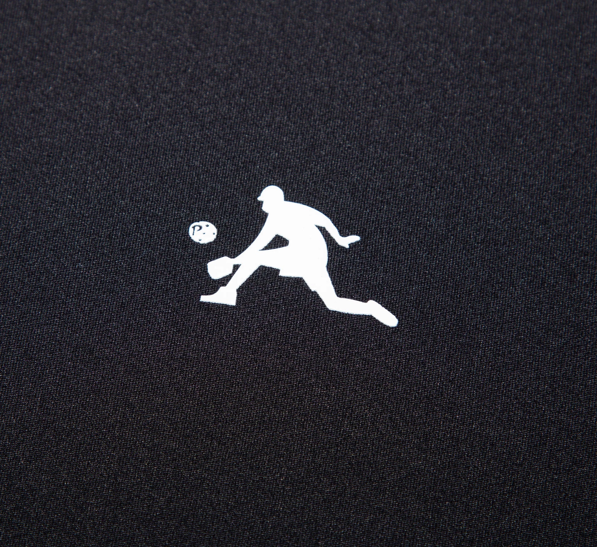 white logo of a pickleball player on a Black background Noir