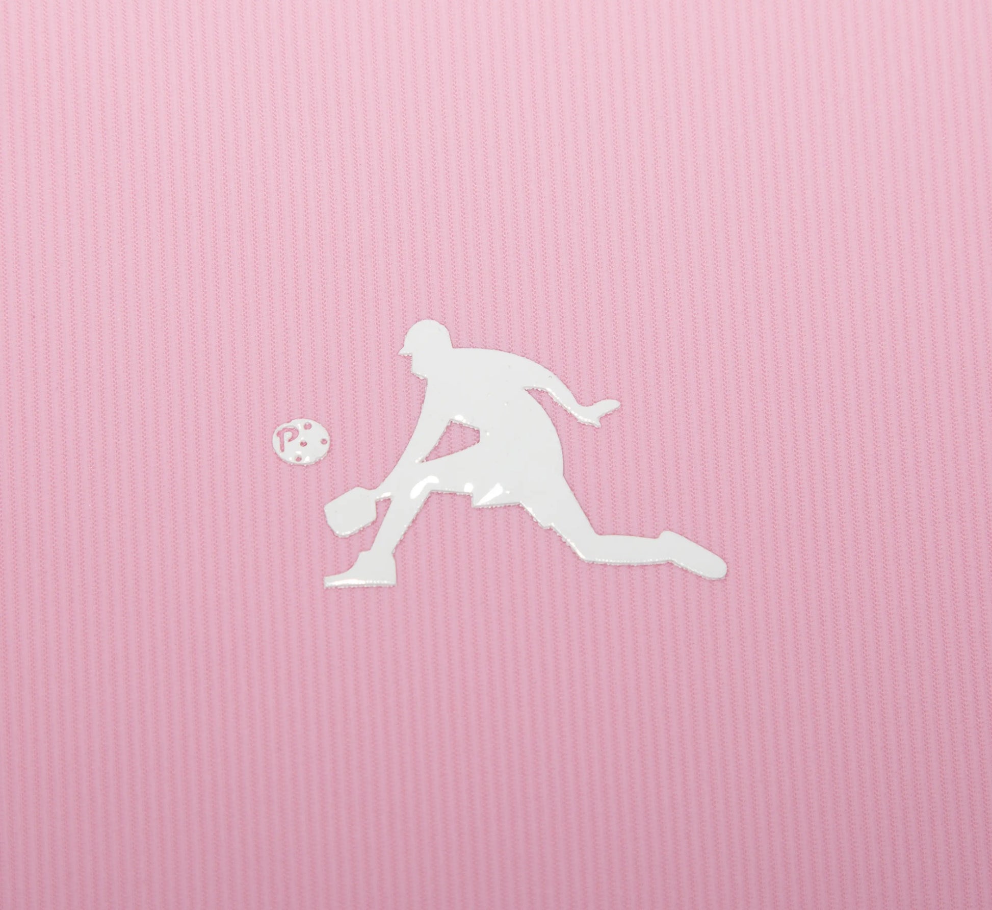 white silhouette of a pickleball player on a Pink textured background Rose