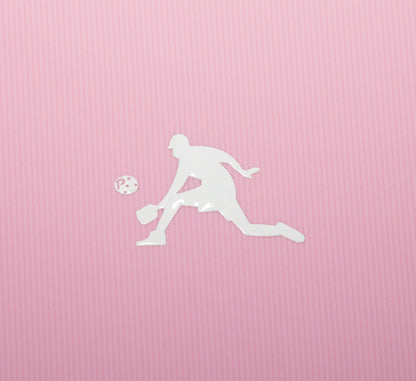 white silhouette of a pickleball player on a Pink textured background Rose